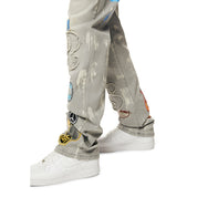 Smoke Rise Multi Embroidered Patched Retro Denim Jeans - Cold Grey