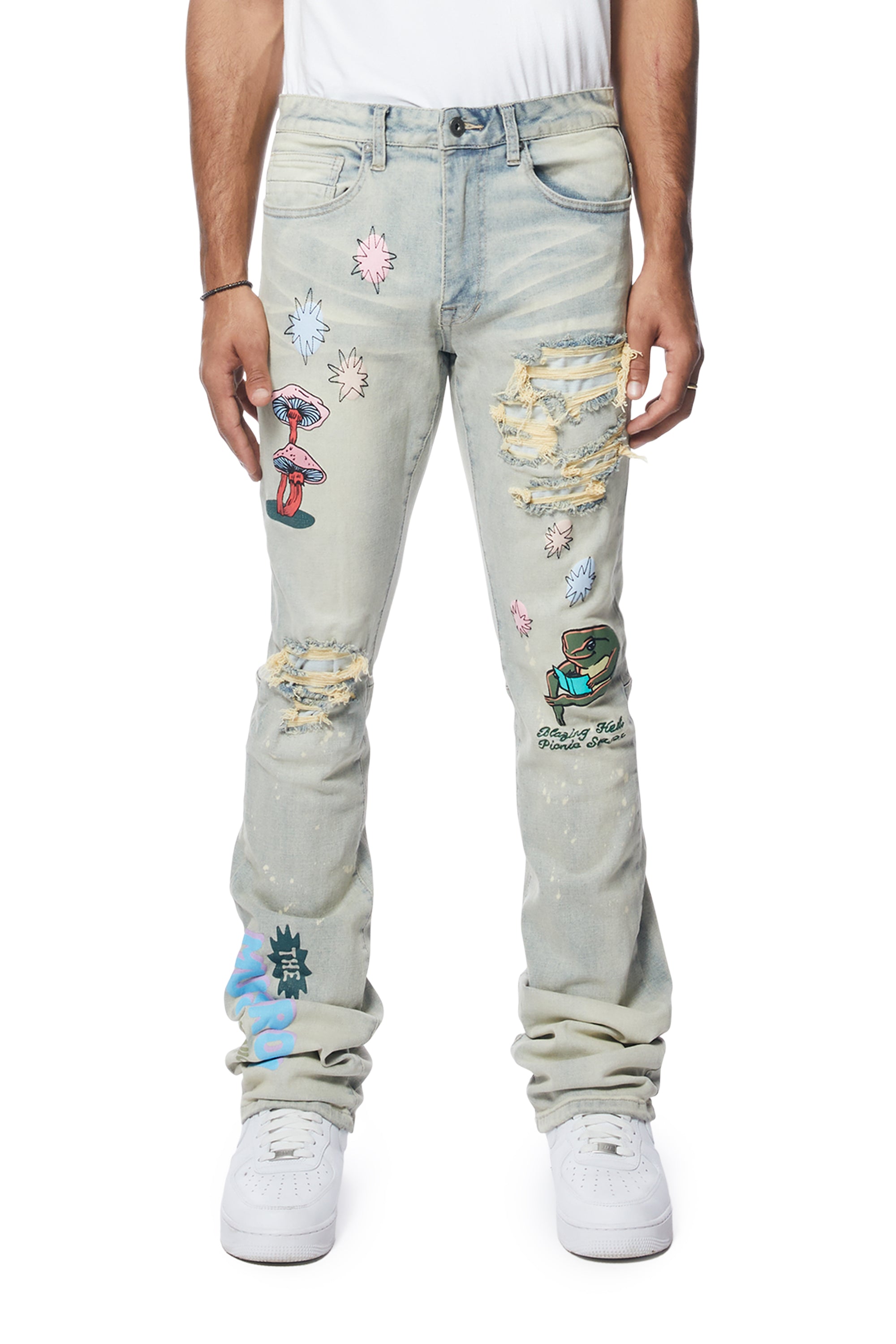 Puff High Density Printed Stacked Denim Jeans - Ombre Blue