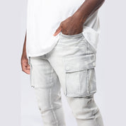 Smoke Rise Big and Tall Big and Tall - Stacked Utility Multi Pocket Cargo Jeans - Breezy Grey