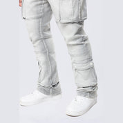 Smoke Rise Big and Tall Big and Tall - Stacked Utility Multi Pocket Cargo Jeans - Breezy Grey