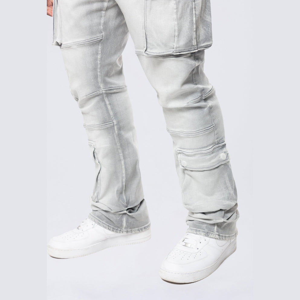 Smoke Rise Big and Tall Big and Tall - Stacked Utility Multi Pocket Cargo Jeans - Breezy Grey