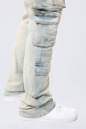 Big and Tall - Stacked Utility Multi Pocket Cargo Jeans - Industrial Blue