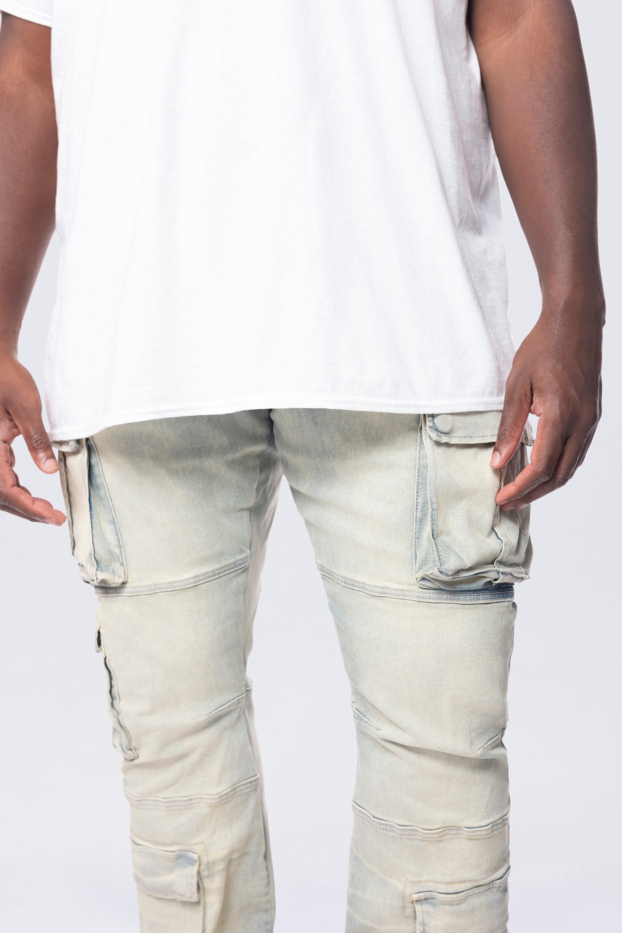 Big and Tall - Stacked Utility Multi Pocket Cargo Jeans - Industrial Blue