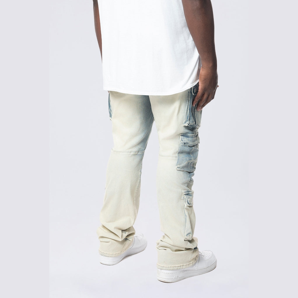 Smoke Rise Big and Tall Big and Tall - Stacked Utility Multi Pocket Cargo Jeans - Ombre Blue