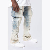 Smoke Rise Big and Tall Big and Tall - Stacked Utility Multi Pocket Cargo Jeans - Ombre Blue