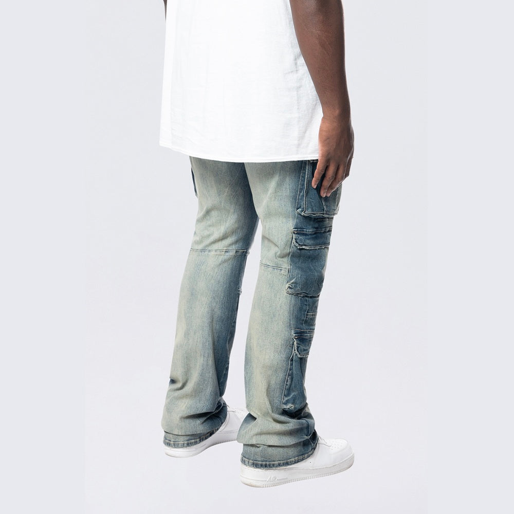 Big and Tall - Stacked Utility Multi Pocket Cargo Jeans - Village Blue