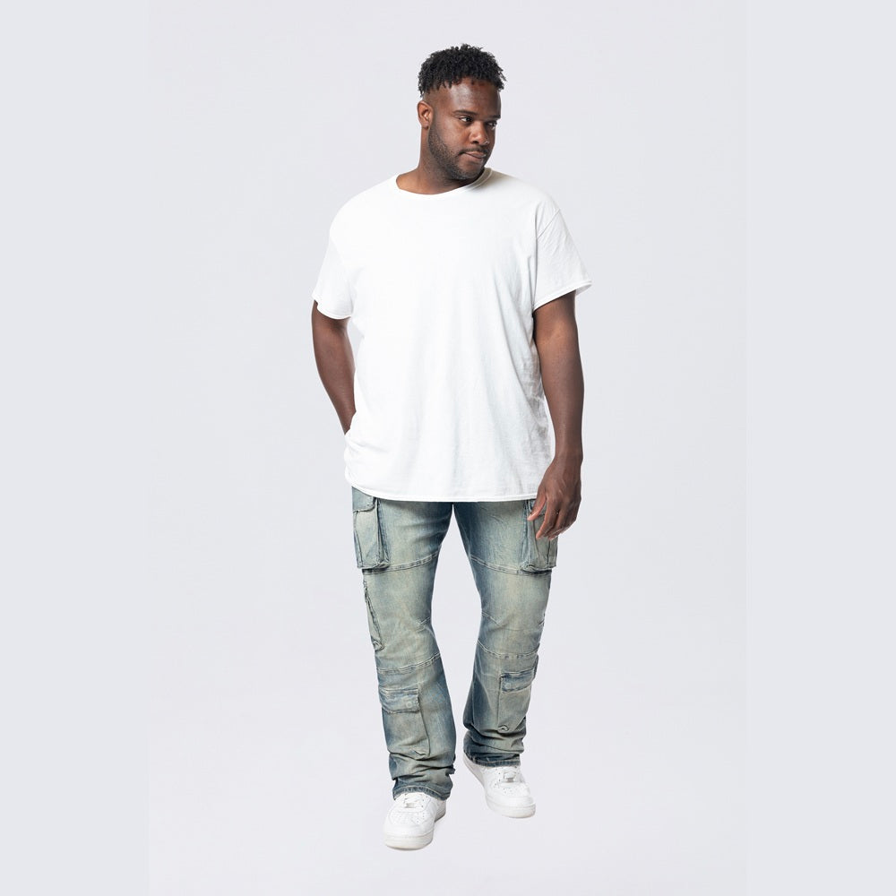 Big and Tall - Stacked Utility Multi Pocket Cargo Jeans - Village Blue