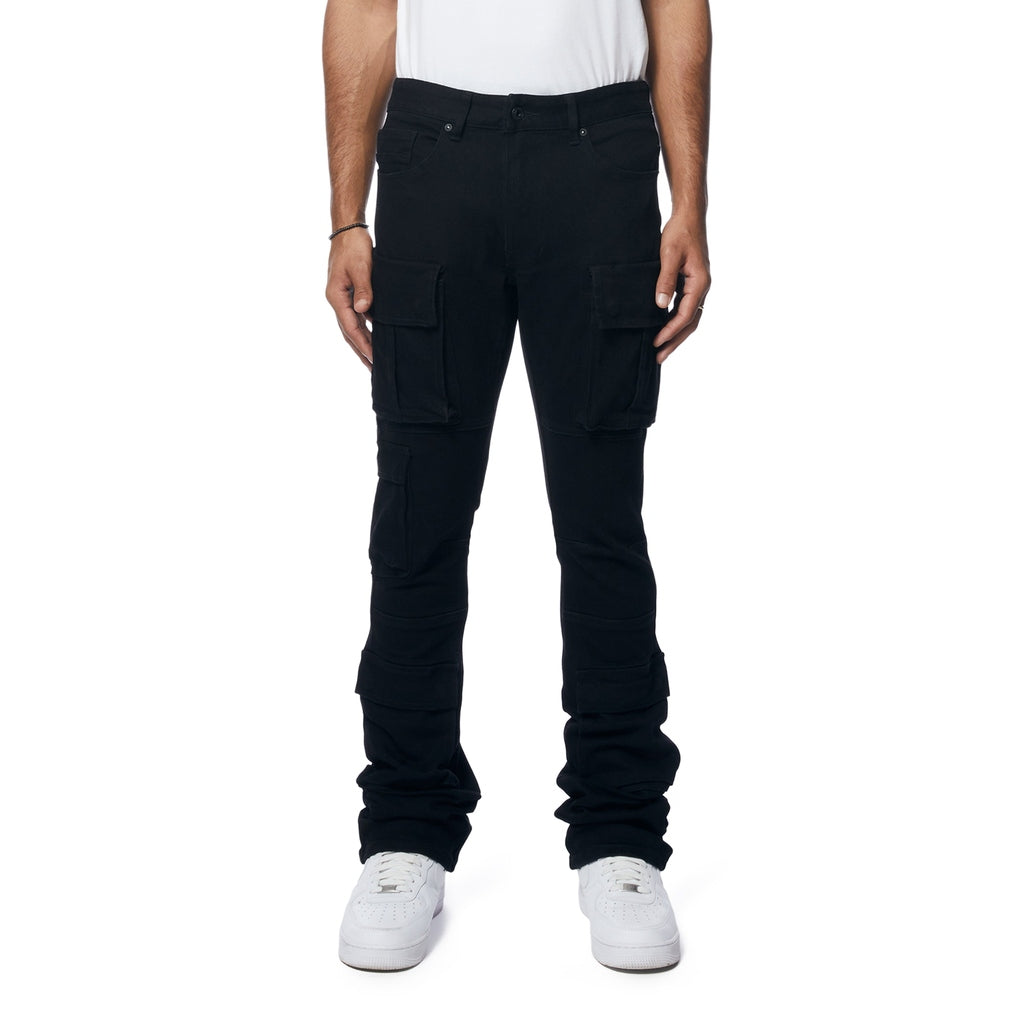 Smoke Rise Utility Multi Pocket Stacked Denim Jeans - Jet Black