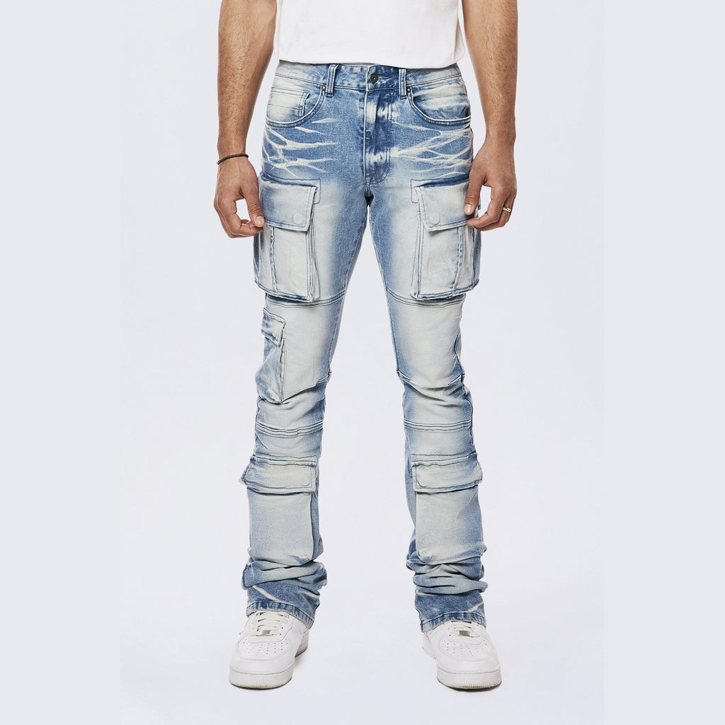 Smoke Rise Utility Multi Pocket Stacked Denim Jeans - Lowell Blue