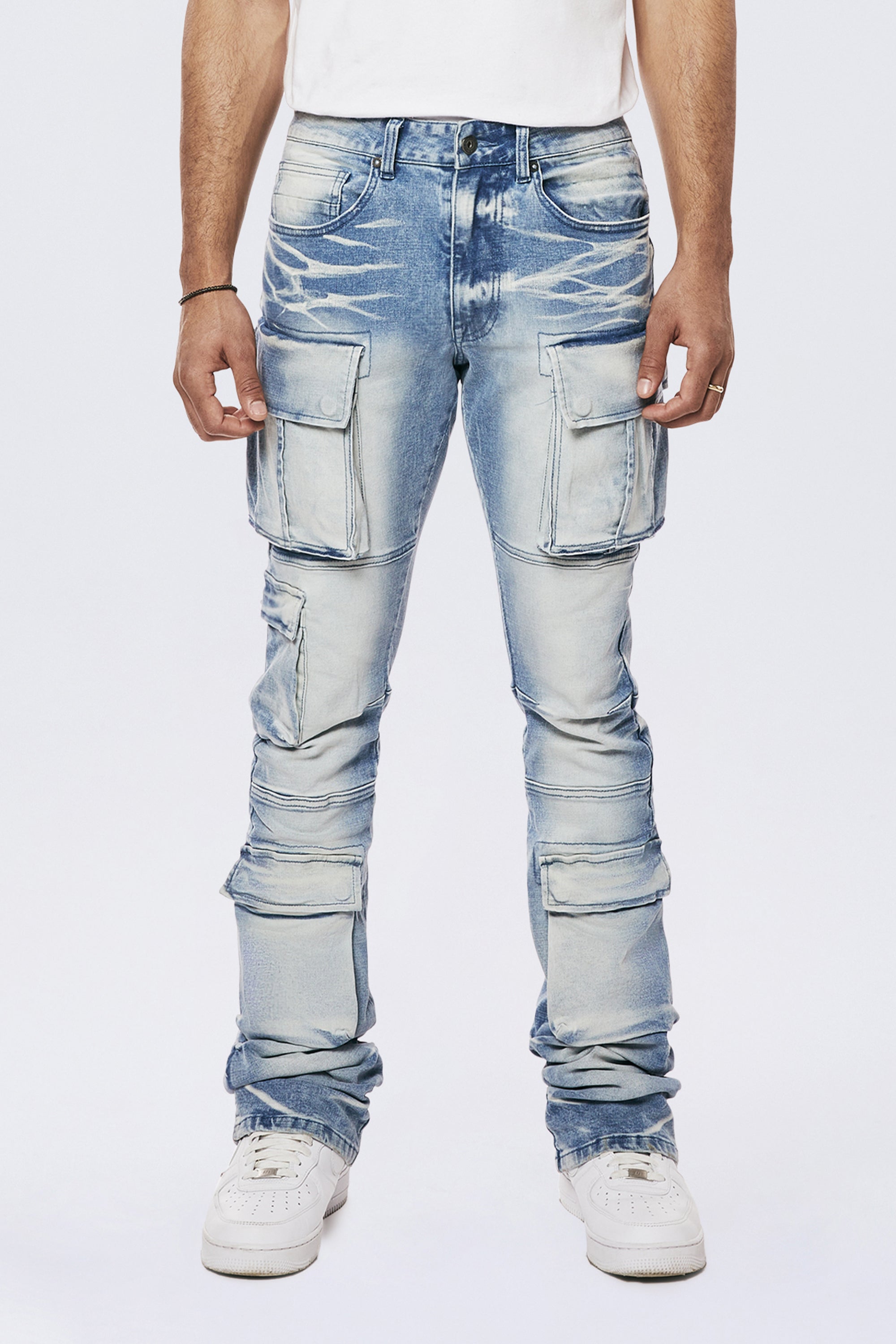 Utility Multi Pocket Stacked Denim Jeans - Lowell Blue