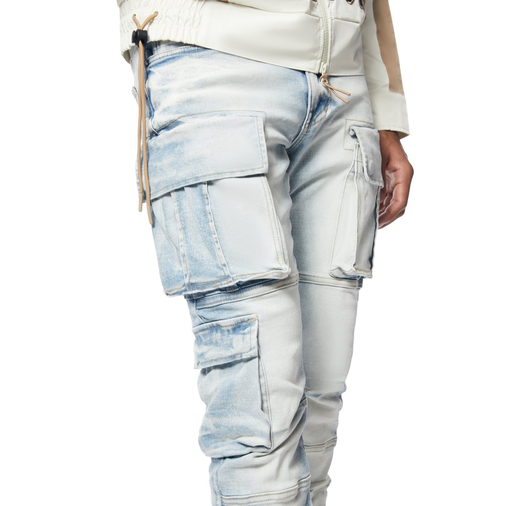 Smoke Rise Utility Multi Pocket Stacked Denim Jeans - Santorini Blue