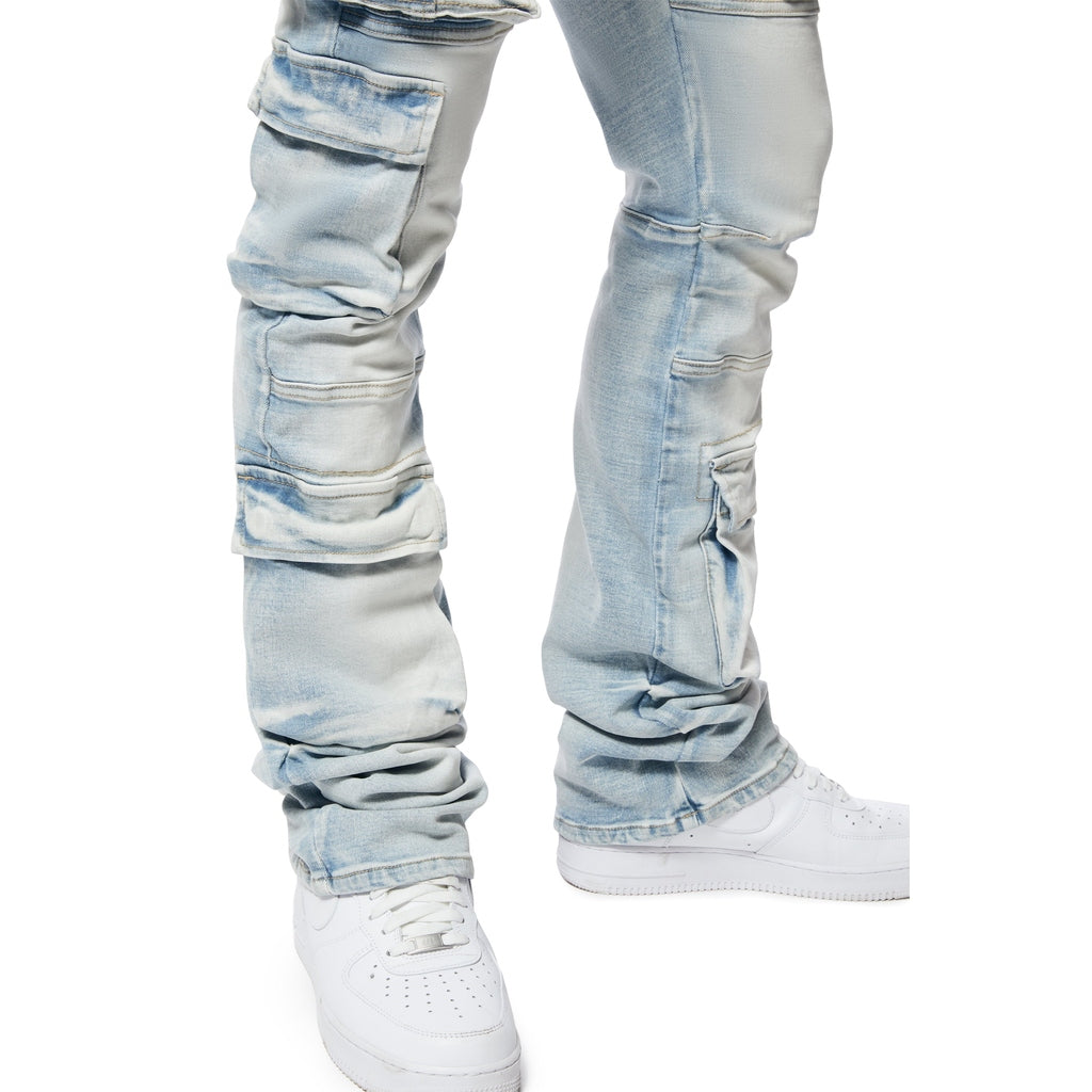 Smoke Rise Utility Multi Pocket Stacked Denim Jeans - Santorini Blue