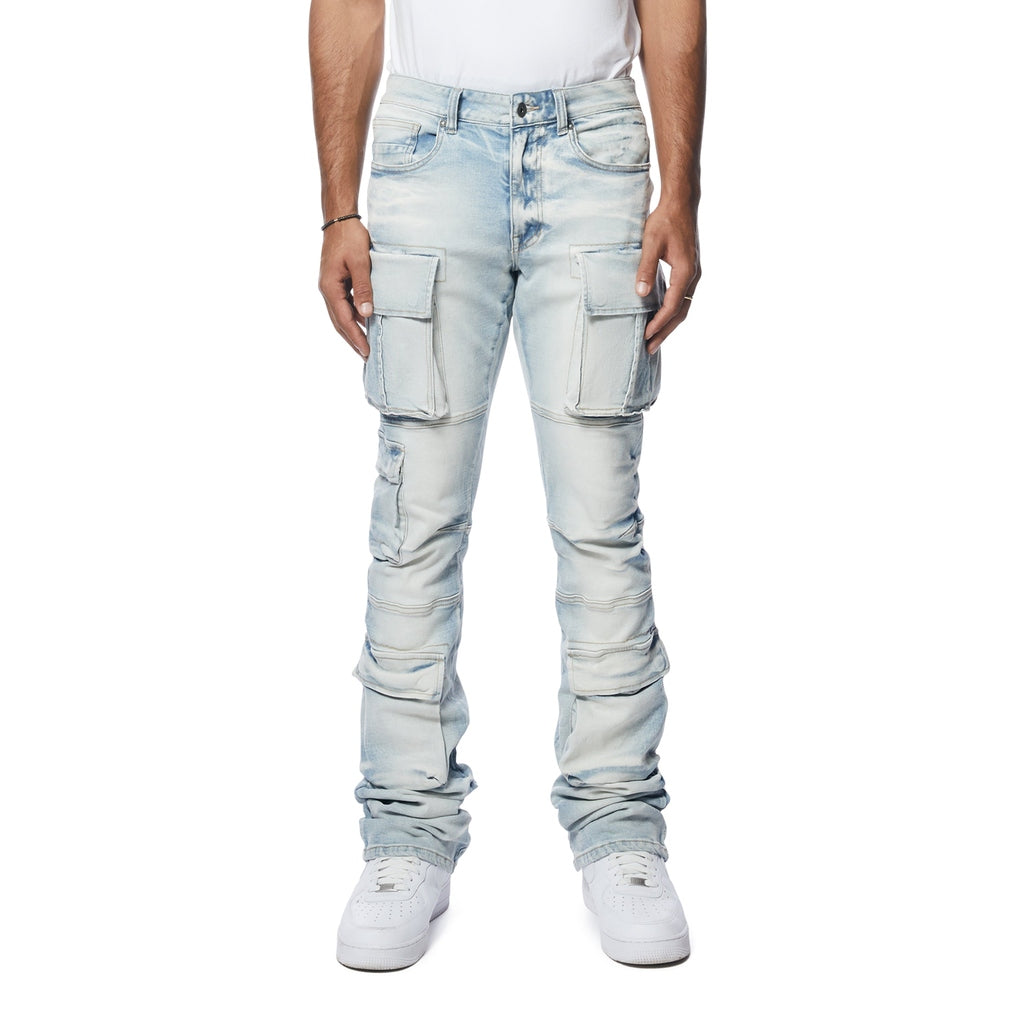 Smoke Rise Utility Multi Pocket Stacked Denim Jeans - Santorini Blue