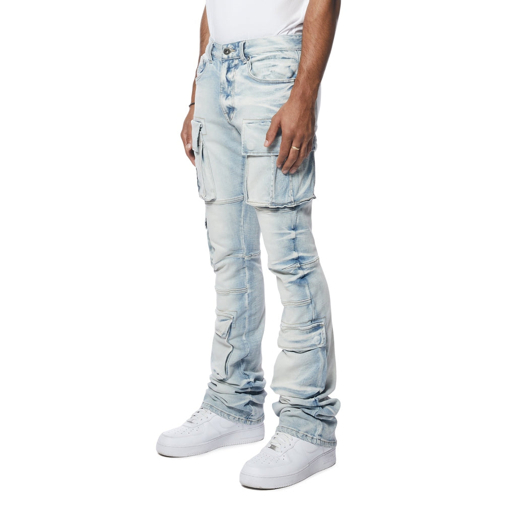 Smoke Rise Utility Multi Pocket Stacked Denim Jeans - Santorini Blue