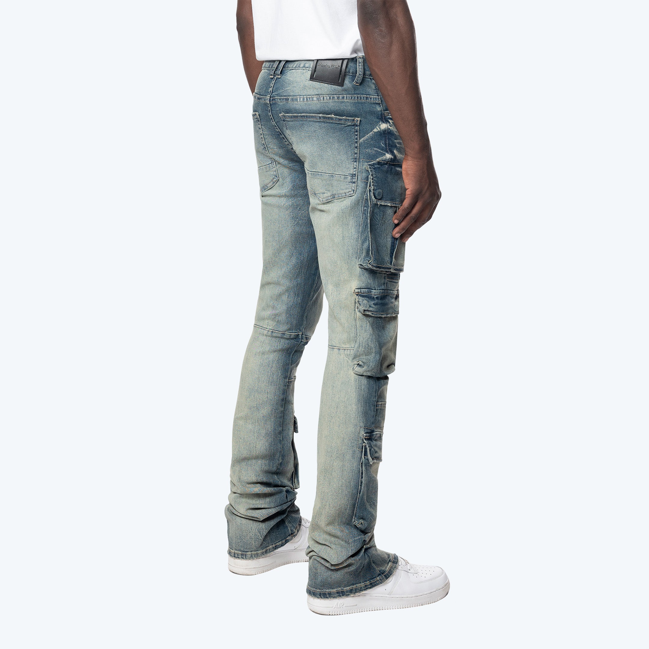 デニム・ジーパン Suspender Washed Multi-pocket Cargo Jeans Big Pocket 2WAY Buggy Denim Cargo Pants