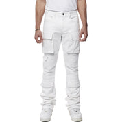 Smoke Rise Utility Multi Pocket Stacked Denim Jeans - White