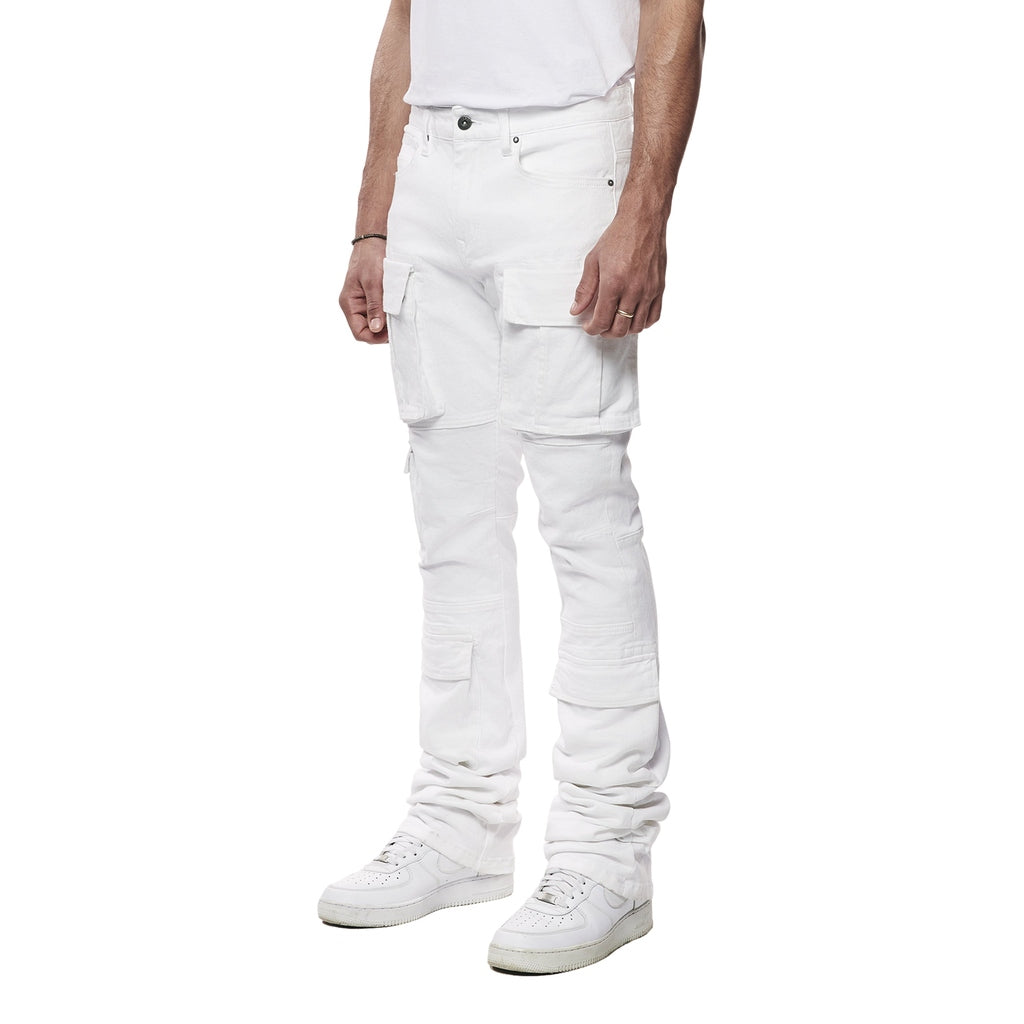 Smoke Rise Utility Multi Pocket Stacked Denim Jeans - White