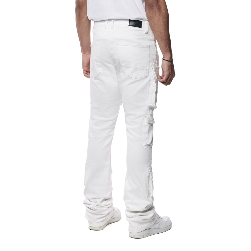 Smoke Rise Utility Multi Pocket Stacked Denim Jeans - White