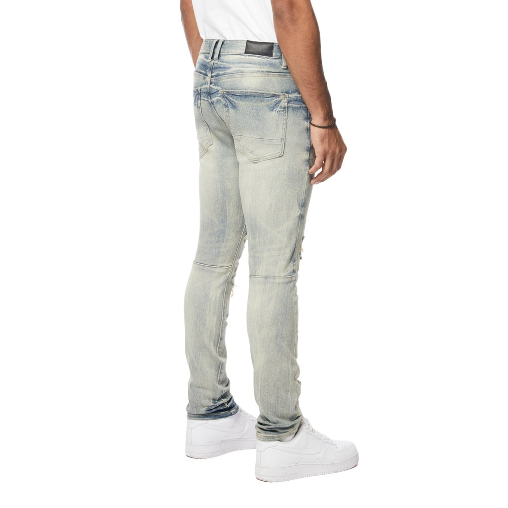 Smoke Rise Preppy Crest Embroidered Slim Tapered Denim Jeans - Industrial Blue