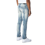 Smoke Rise Embroidered Patched Racing Denim Jeans- Beacon Blue