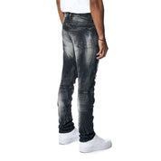 Smoke Rise Embroidered Patched Racing Denim Jeans - Moon Black