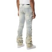 Smoke Rise Flame Applique Heavy R&R Stacked Denim Jeans - Ombre Blue