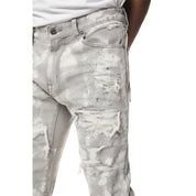 Smoke Rise Wash Heavy Rip & Repair Slim Denim Jeans - Confetti Grey