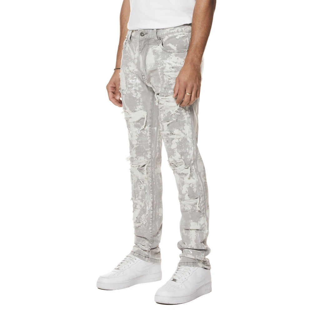 Smoke Rise Wash Heavy Rip & Repair Slim Denim Jeans - Confetti Grey