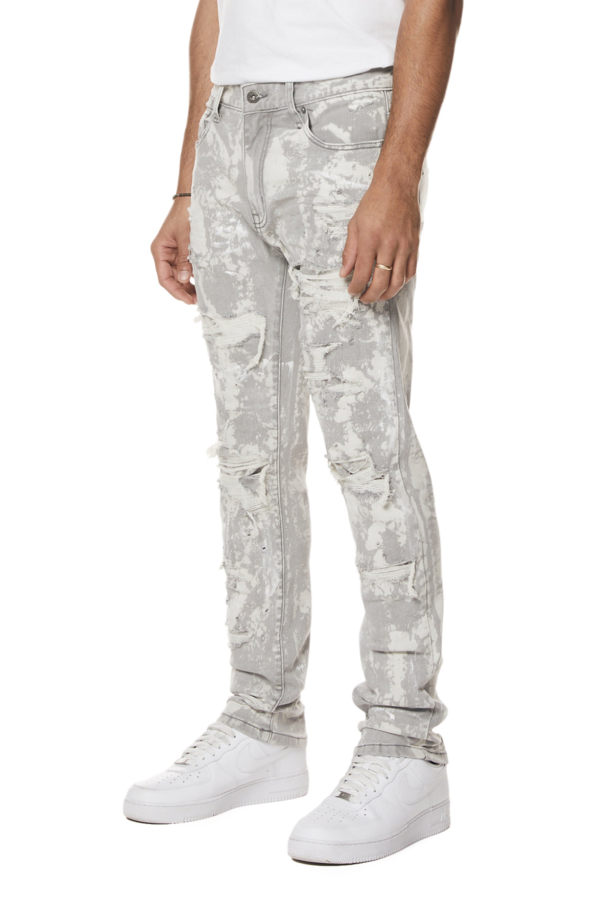 Wash Heavy Rip & Repair Slim Denim Jeans - Confetti Grey