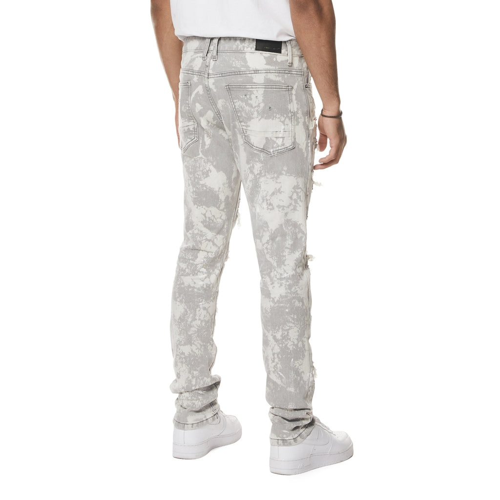 Smoke Rise Wash Heavy Rip & Repair Slim Denim Jeans - Confetti Grey