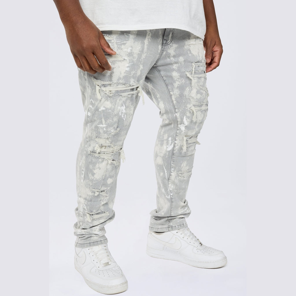 Smoke Rise Big and Tall Big and Tall - Wash Heavy Rip & Repair Jeans - Confetti Grey