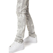 Smoke Rise Wash Heavy Rip & Repair Slim Denim Jeans - Confetti Grey