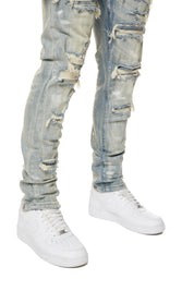 Wash Heavy Rip & Repair Slim Denim Jeans - Seville Blue