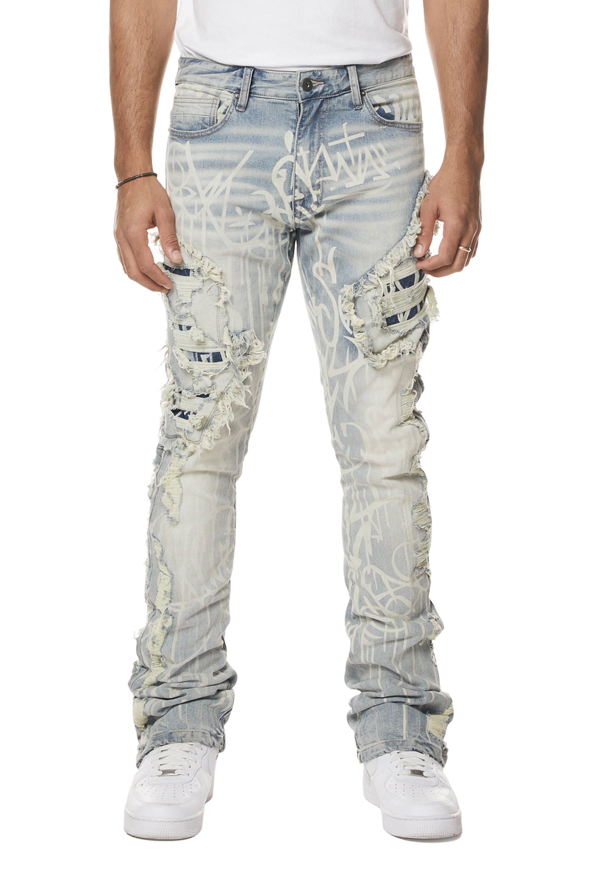 Blue Denim Stacked Jeans Made to Order -  Israel