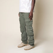 Retro Cargo Splattered Twill Pants - Vintage Army