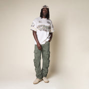 Retro Cargo Splattered Twill Pants - Vintage Army