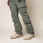 Retro Cargo Splattered Twill Pants - Vintage Army