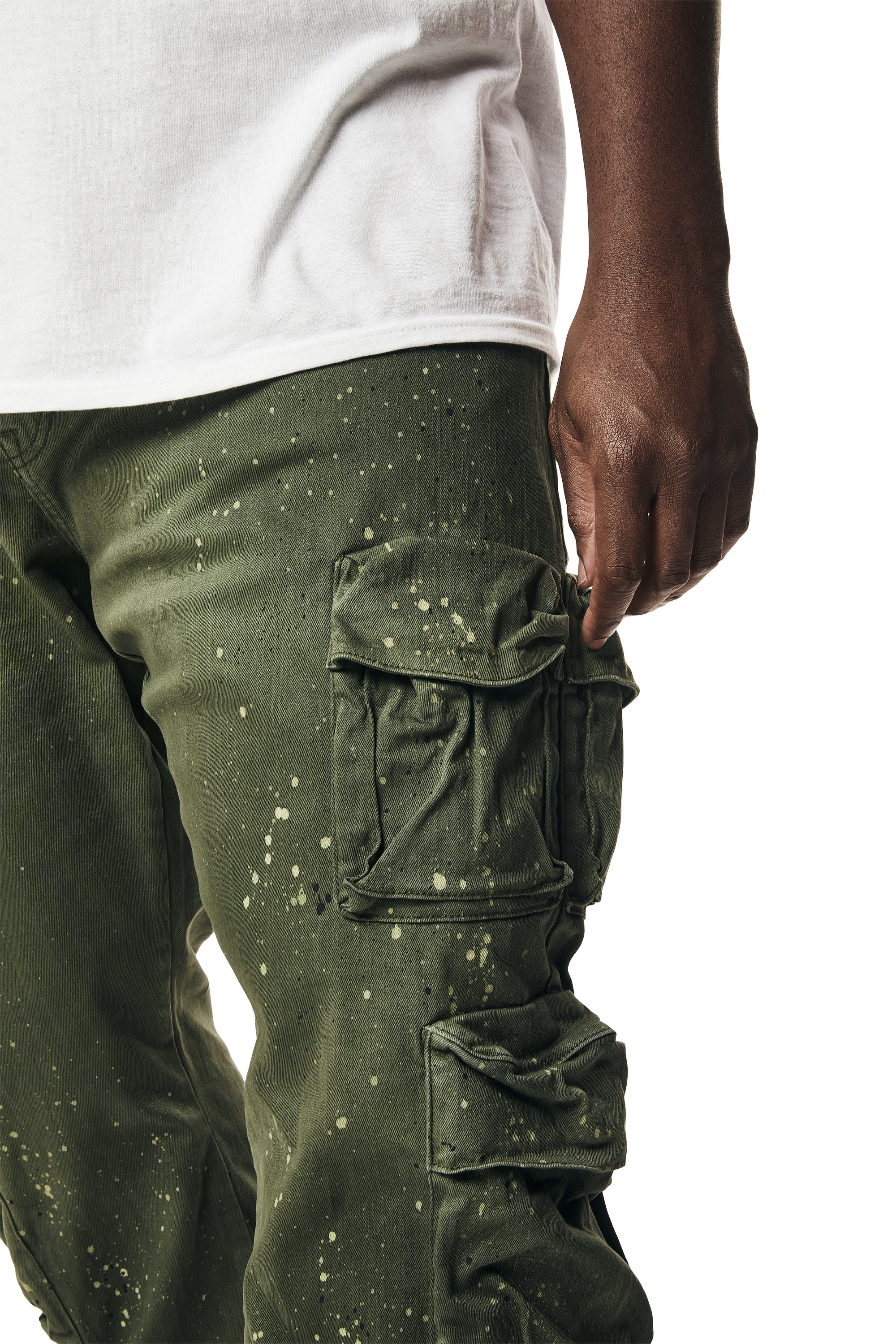 Big and Tall - Airbrushed & Heavy Splattered Stacked Twill Pants - Vintage Army