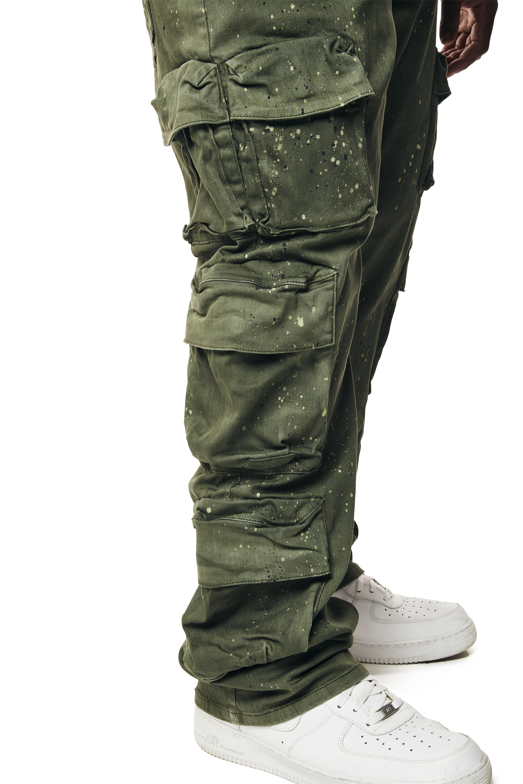 Big and Tall - Airbrushed & Heavy Splattered Stacked Twill Pants - Vintage Army