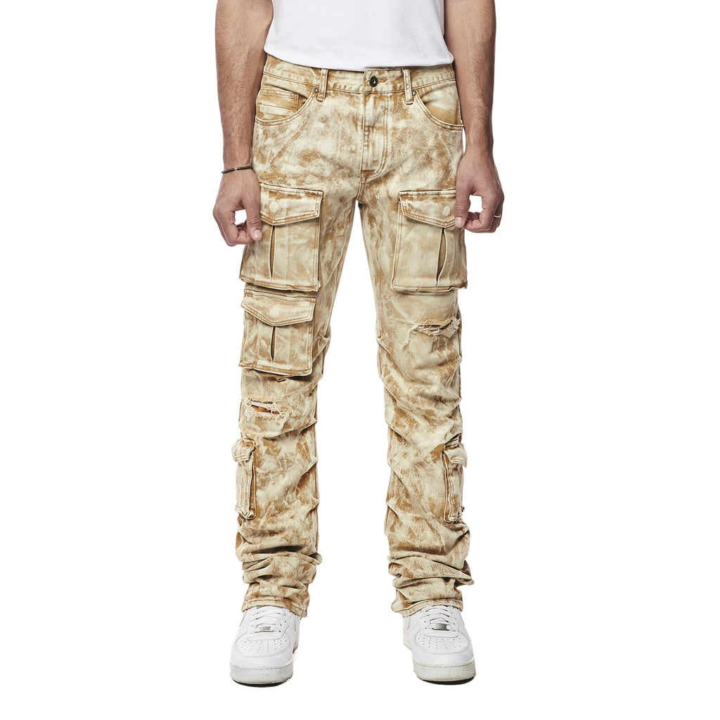 Smoke Rise Utility Multi Colored Cargo Straight Denim Jeans - Frappe