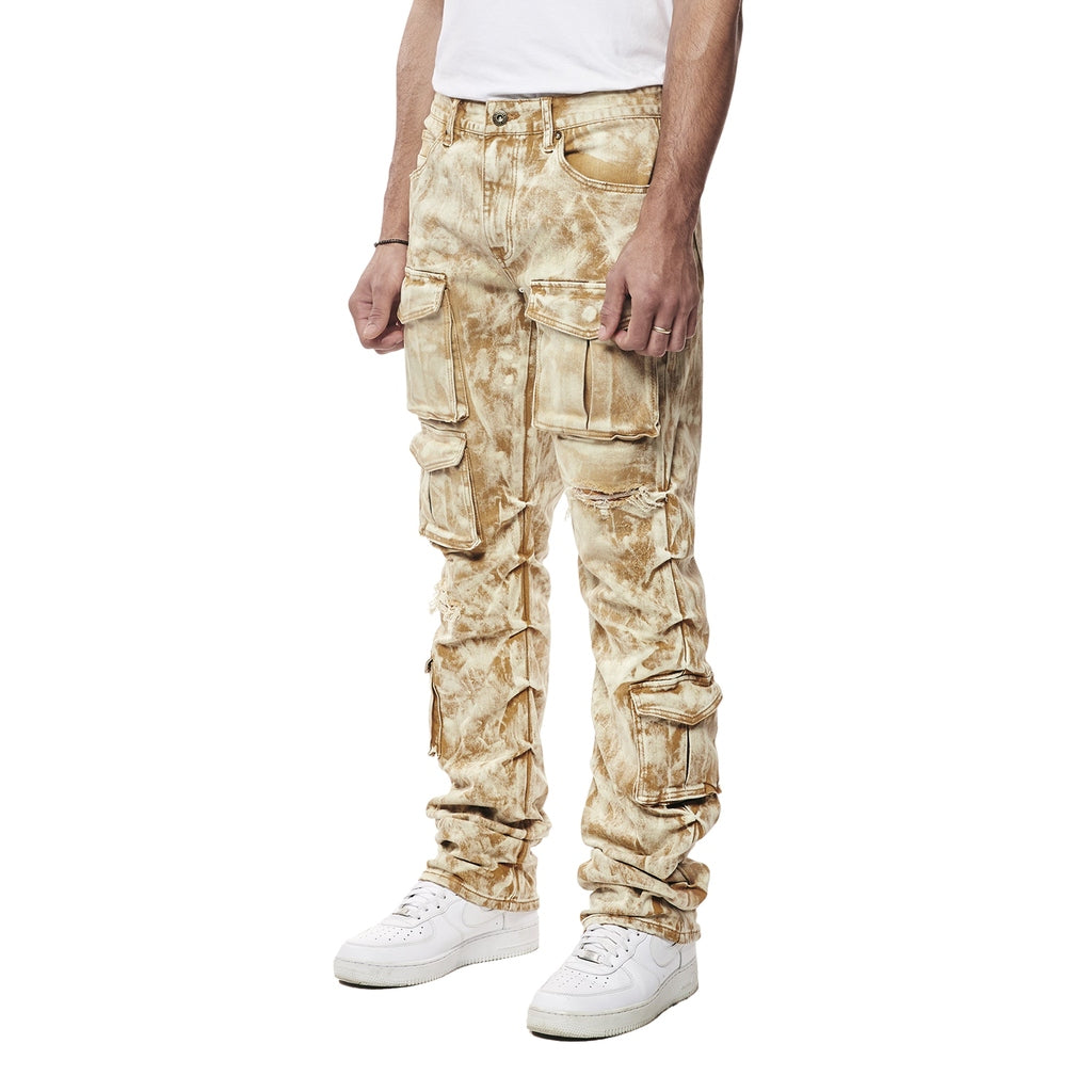 Smoke Rise Utility Multi Colored Cargo Straight Denim Jeans - Frappe