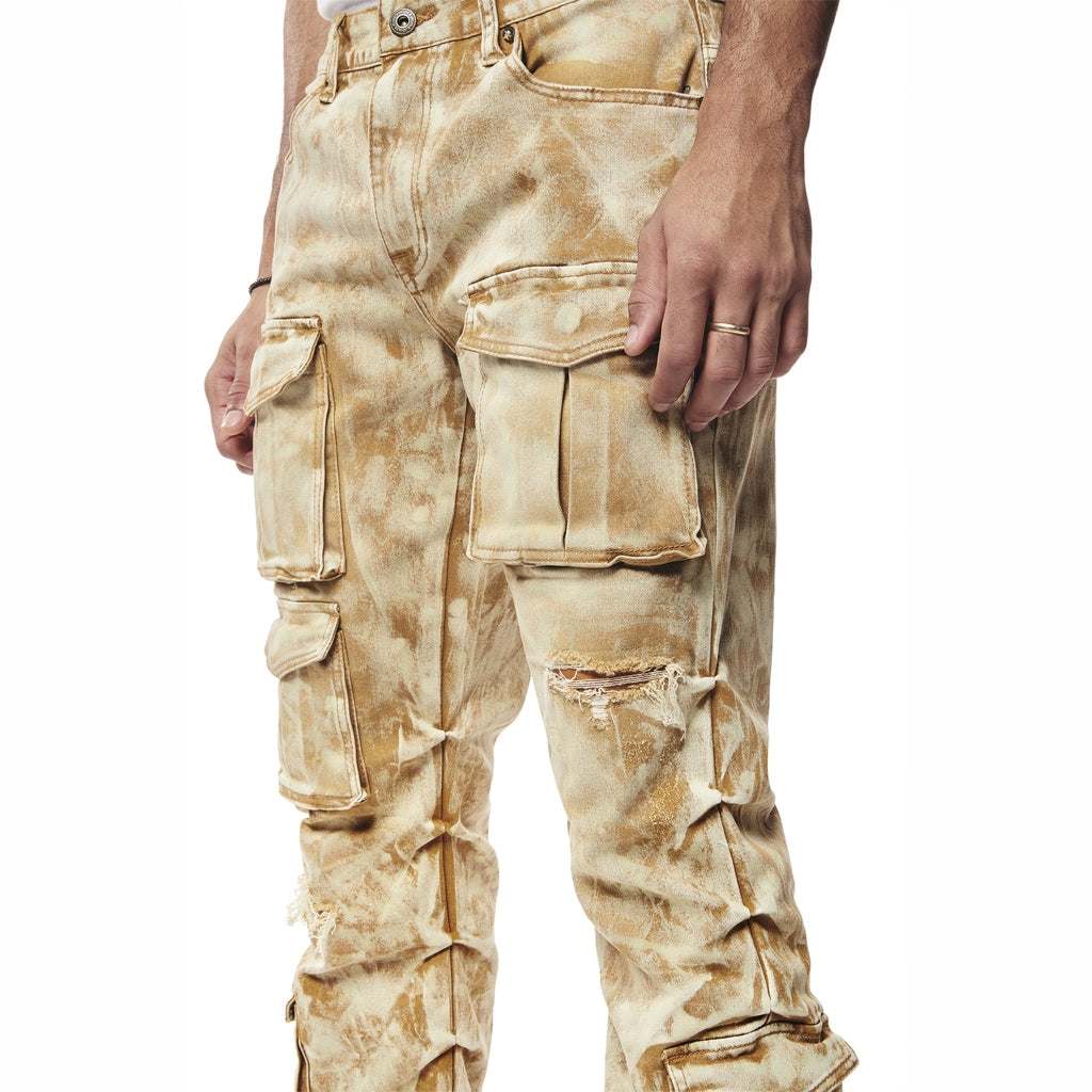 Smoke Rise Utility Multi Colored Cargo Straight Denim Jeans - Frappe