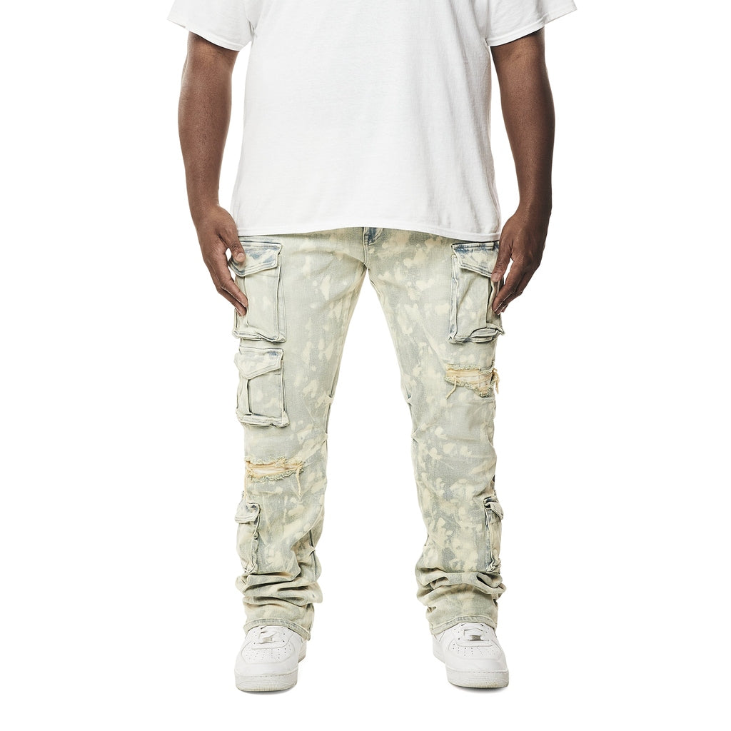 Smoke Rise Big and Tall Big and Tall - Utility Multi Colored Cargo Stacked Denim Jeans - Seafoam