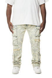 Big and Tall - Utility Multi Colored Cargo Stacked Denim Jeans - Seafoam