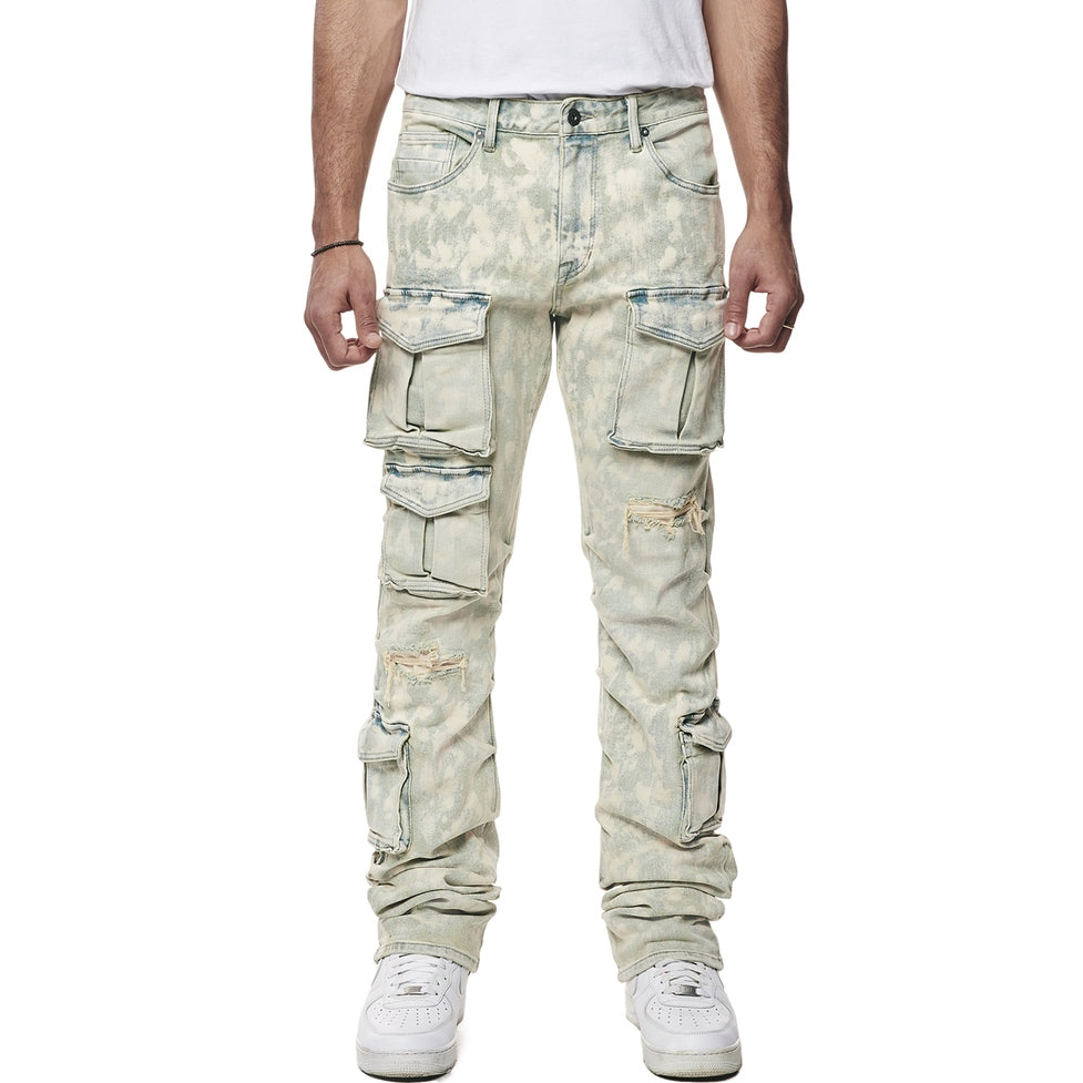 Smoke Rise Utility Multi Colored Cargo Straight Denim Jeans - Seafoam