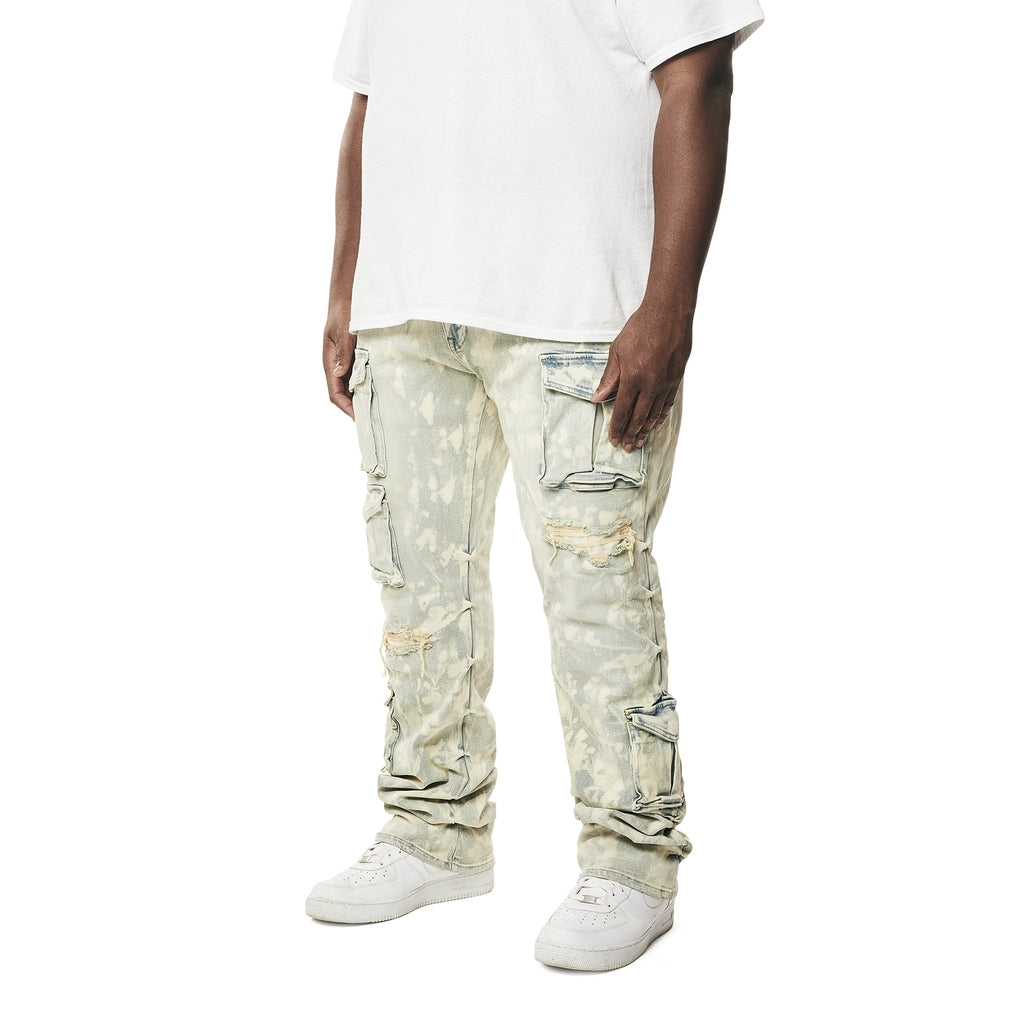 Smoke Rise Big and Tall Big and Tall - Utility Multi Colored Cargo Stacked Denim Jeans - Seafoam