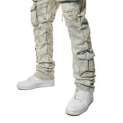 Smoke Rise Utility Multi Colored Cargo Straight Denim Jeans - Seafoam