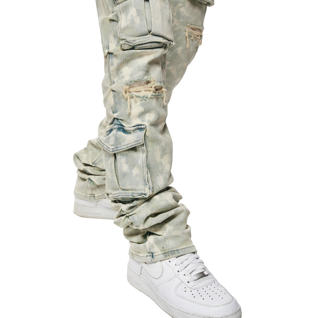 Smoke Rise Utility Multi Colored Cargo Straight Denim Jeans - Seafoam