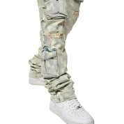 Smoke Rise Utility Multi Colored Cargo Straight Denim Jeans - Seafoam