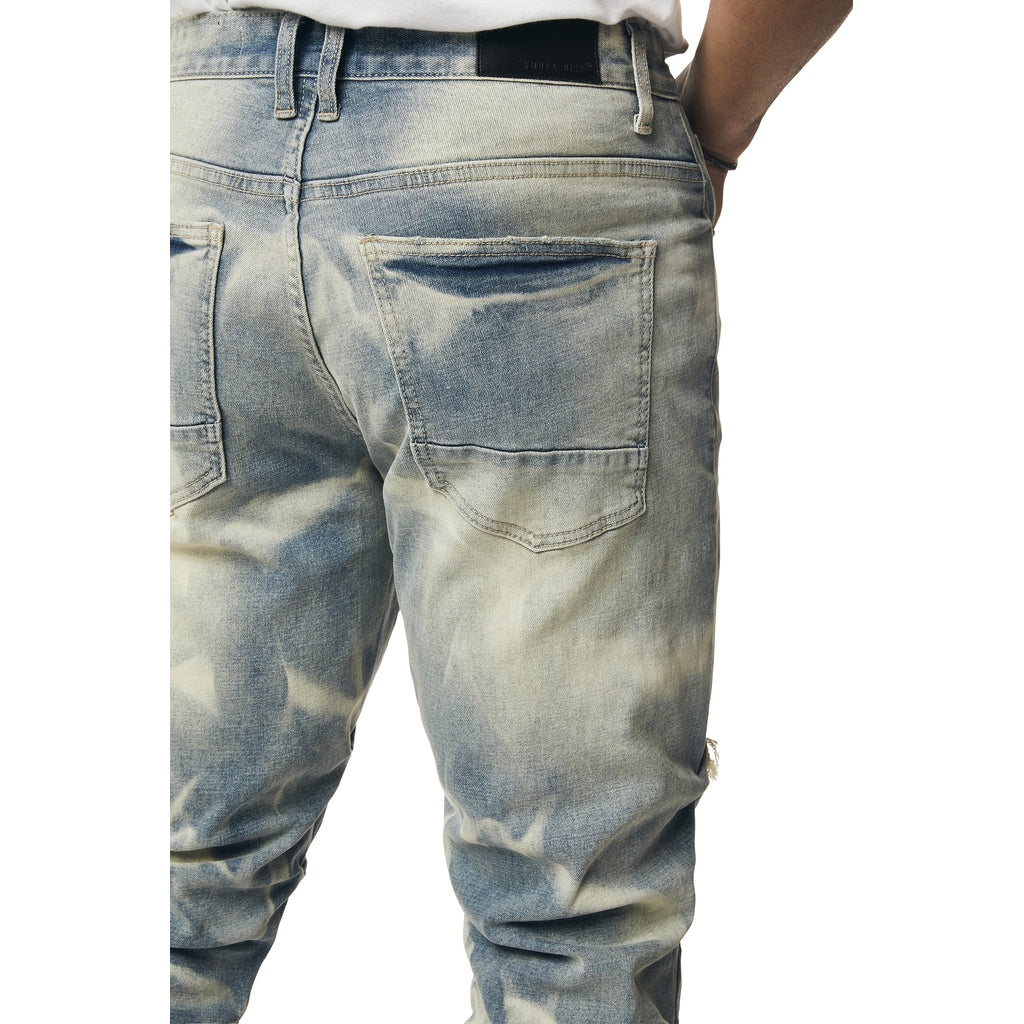 Smoke Rise Crinkle Effect Straight Jeans - Clyde Blue